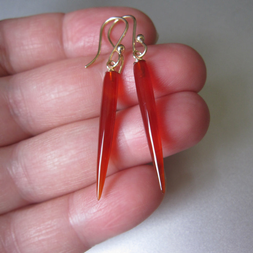 thin red carnelian spikes solid 14k gold earrings6
