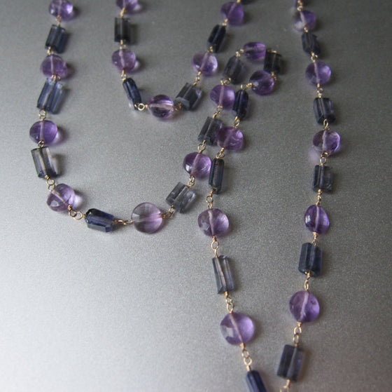 long amethyst and iolite 14k gold necklace with amethyst large marble pendant
