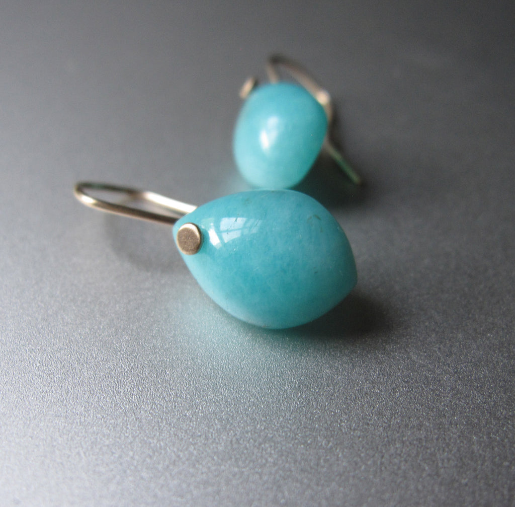 Amazonite Small Pointed Drops Solid 14k Gold Earrings - Jenco Studio