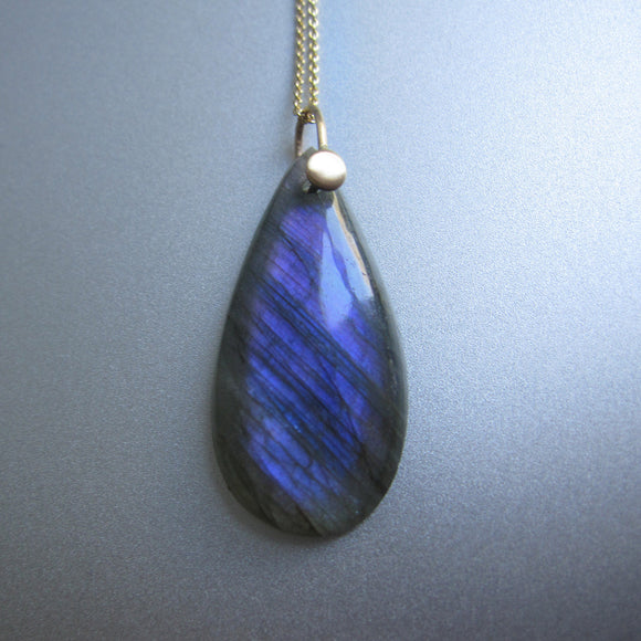 purple blue labradorite drop solid 14k gold necklace