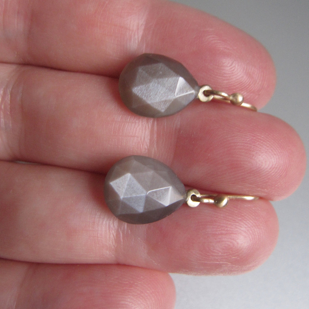 small faceted warm gray moonstone drops solid 14k gold earrings6