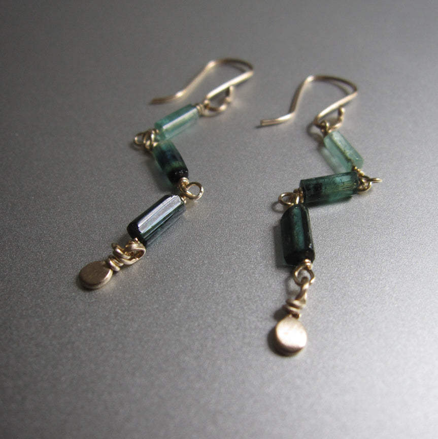 indicolite green tourmaline long crystal solid 14k gold earrings3
