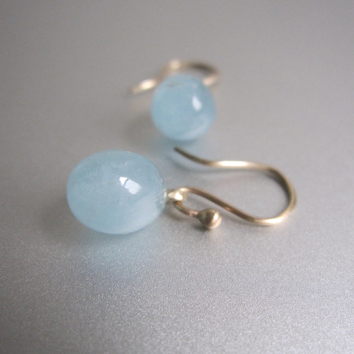 small aquamarine smooth drops solid 14k gold earrings
