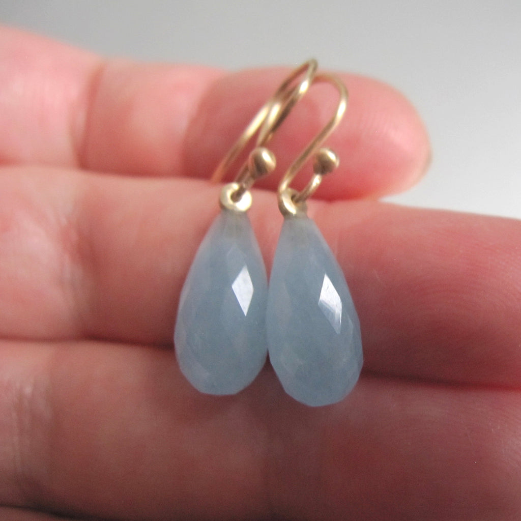aquamarine long drops solid 14k gold earrings