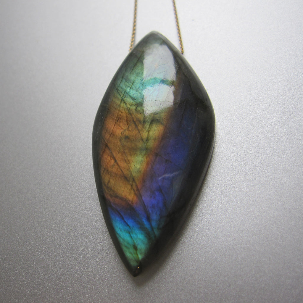 large rainbow labradorite pointed drop pendant solid 14k gold necklace4