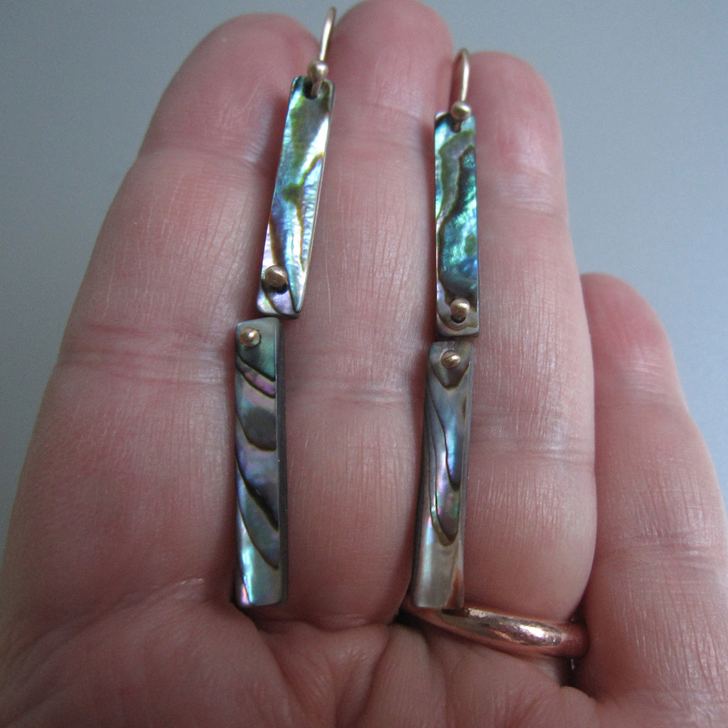 abalone shell stick double drops solid 14k gold earrings2