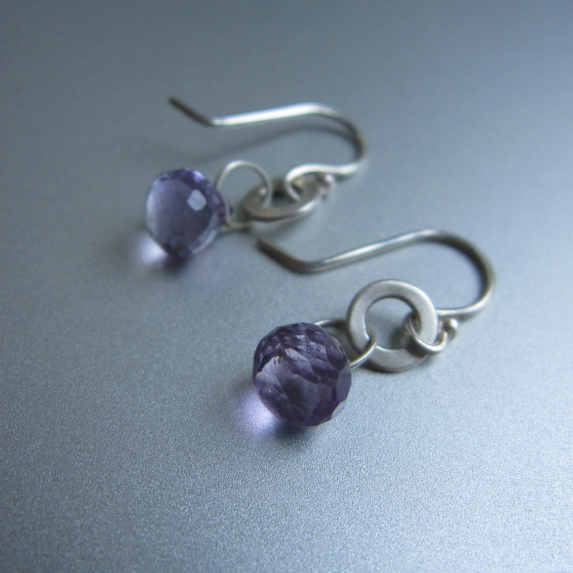 amethyst and hammered round link drop sterling silver earrings2