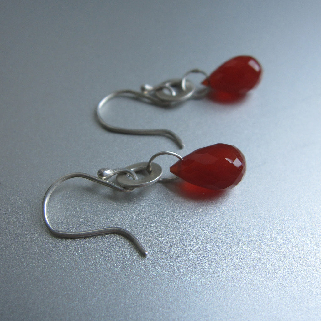 faceted carnelian drops hammered link sterling silver earrings3