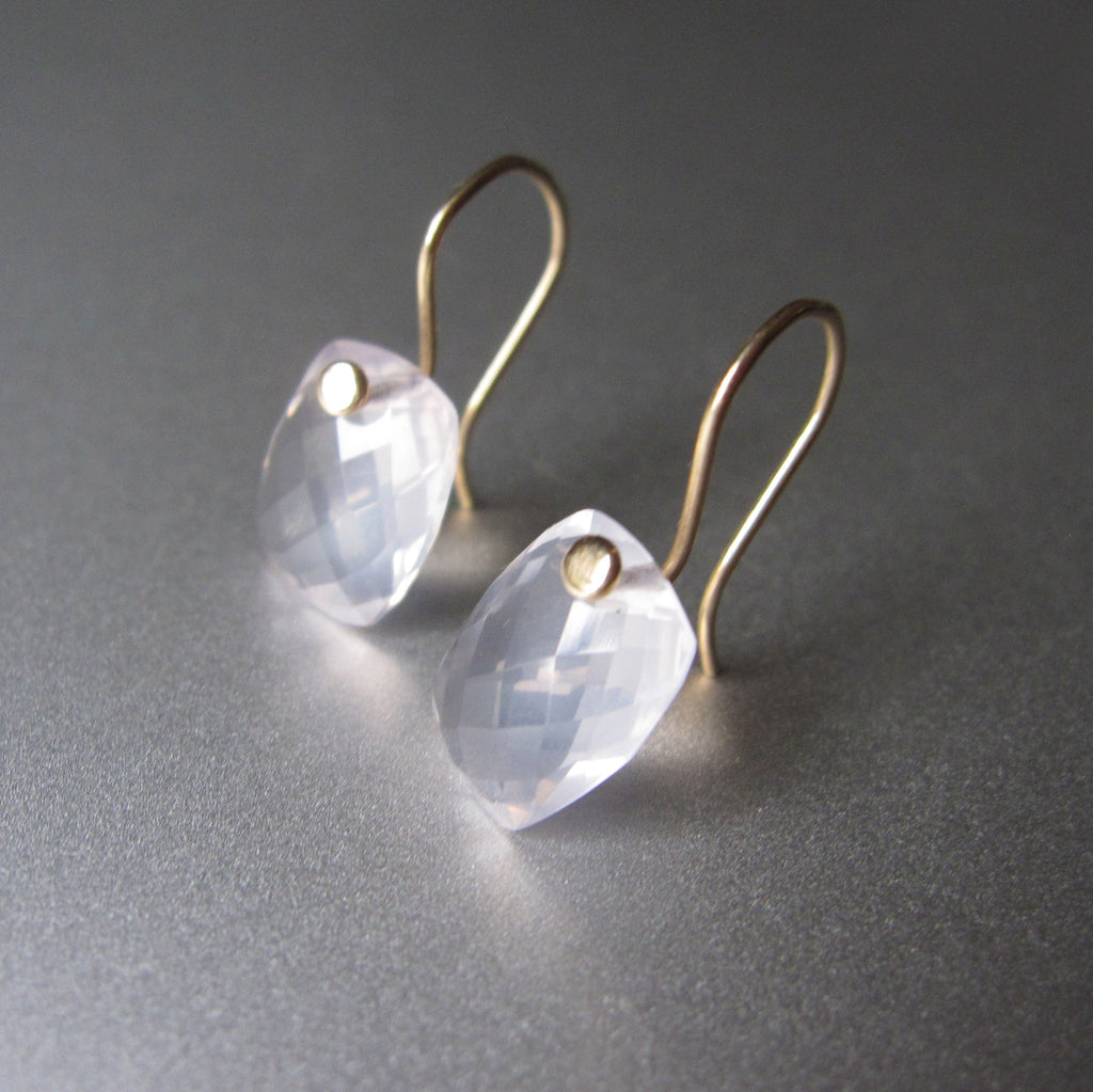 rose quartz faceted cushion drops solid 14k gold earrings6