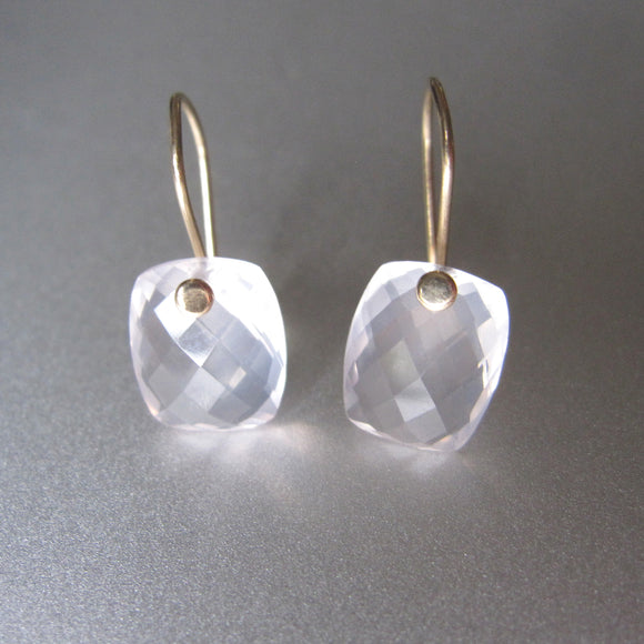 rose quartz faceted cushion drops solid 14k gold earrings