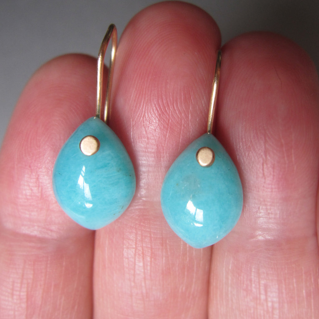 small amazonite pointed drops solid 14k gold earrings5