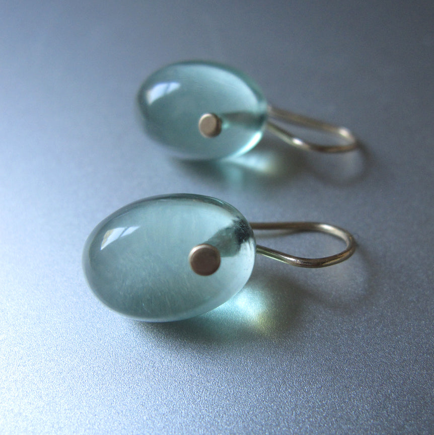 Green Fluorite Smooth Oval Drops Solid 14k Yellow Gold Earrings