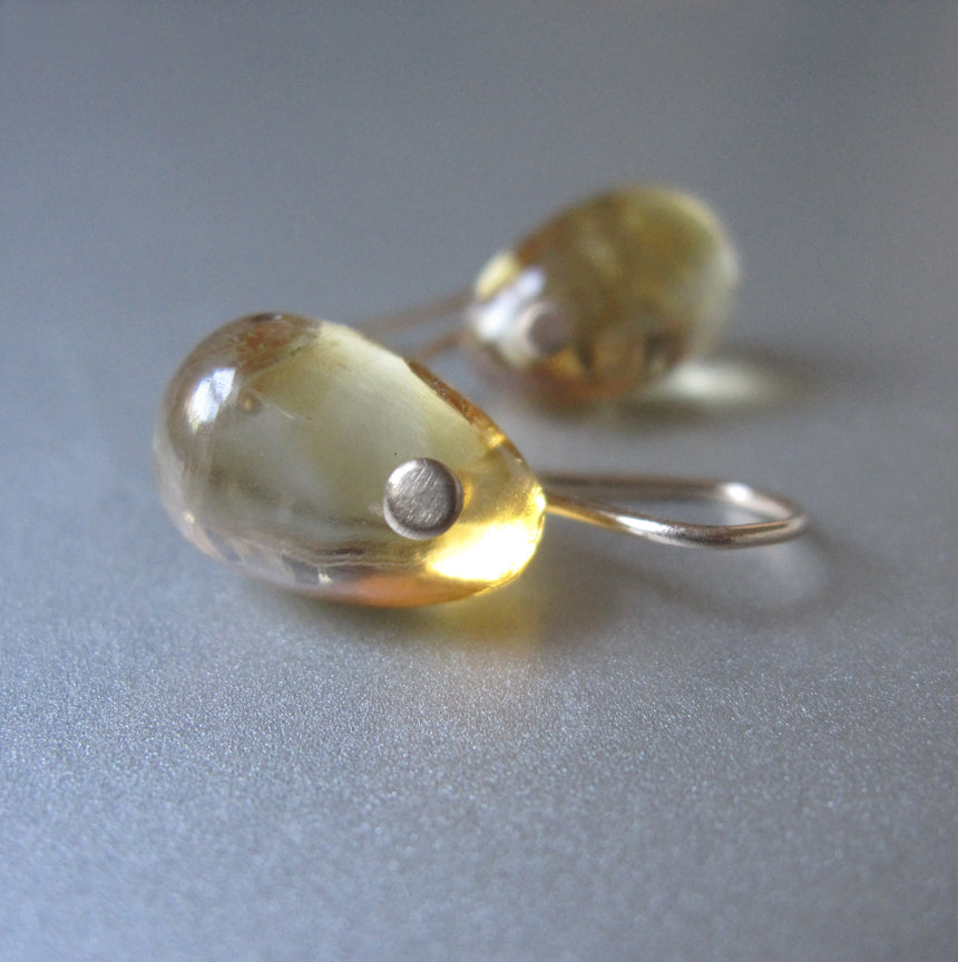 small citrine jelly bean drop solid 14k gold earrings