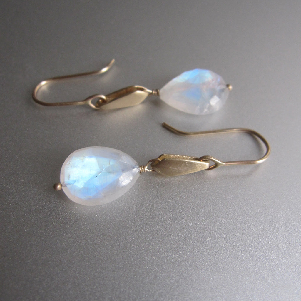 gold kite slides with rainbow moonstone drops solid 14k gold earrings