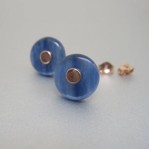 blue kyanite button solid 14k rose gold stud earrings3