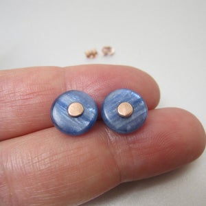 blue kyanite button solid 14k rose gold stud earrings5