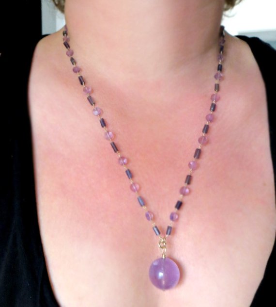 long amethyst and iolite 14k gold necklace with amethyst large marble pendant8