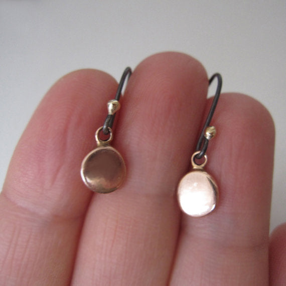 Reserved for Wendy, Rose Gold Discs Antiqued Sterling and Solid 14k and 18k Gold Earrings