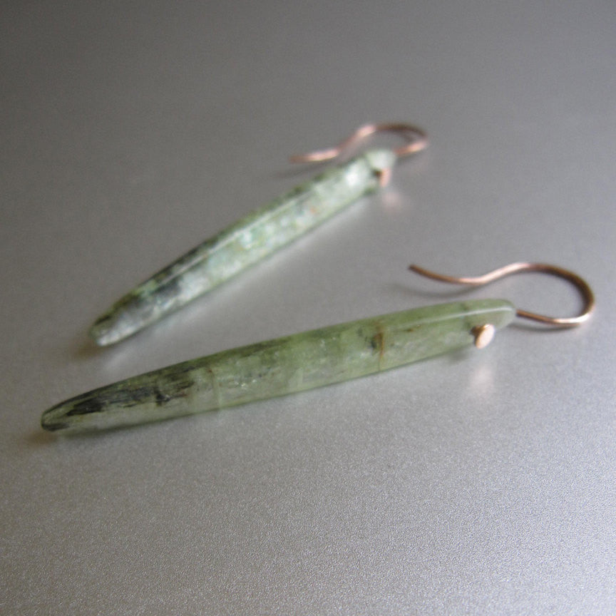 Long Green Kyanite Spikes Solid 14k Rose Gold Earrings