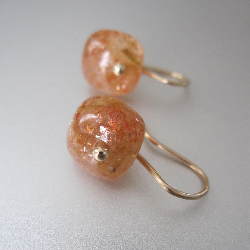 Small Sunstone Cushions Solid 14k Gold Earrings