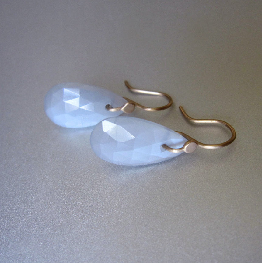 Gray Moonstone Rose Cut Slices Solid 14k Gold Earrings