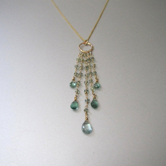cascade fringe necklace of chrysoberyl and green tourmaline solid 14k gold necklace