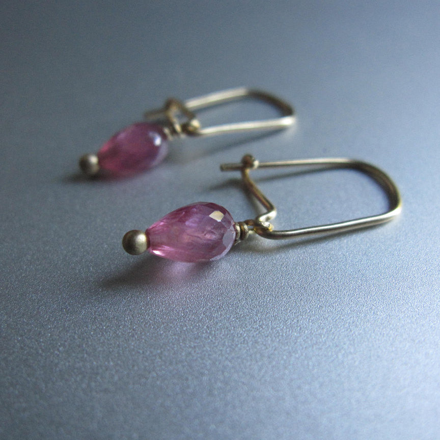 Pink Sapphire Drops 18K Gold Kidney Wire Solid Gold Earrings