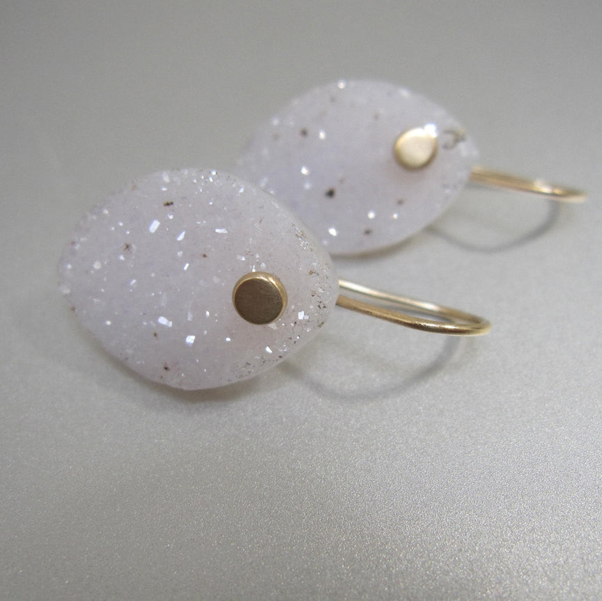 Lavender Agate Drusy Drop Solid 14k Gold Earrings