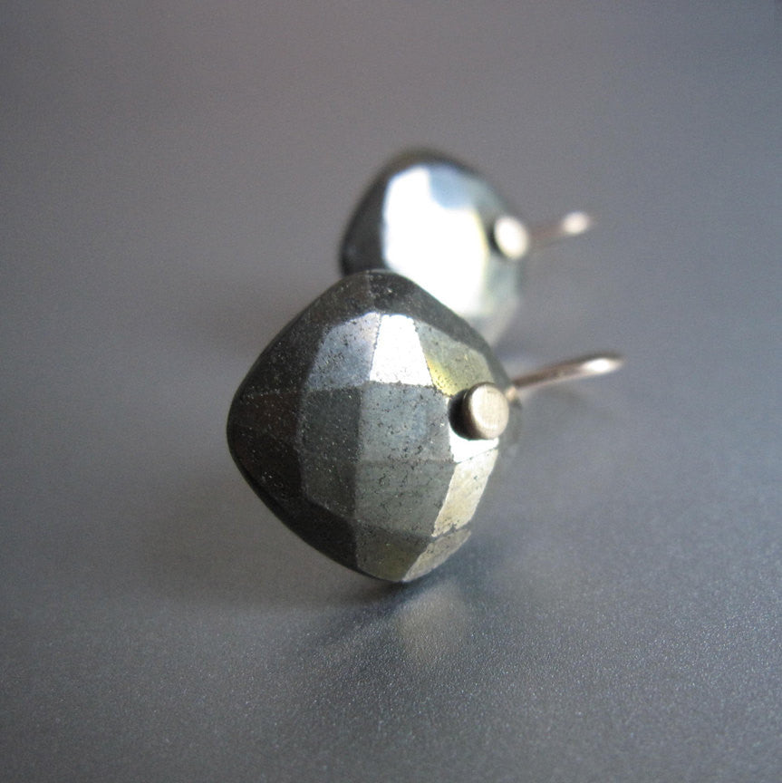 Pyrite Faceted Cushion Drops Solid 14k Gold Earrings