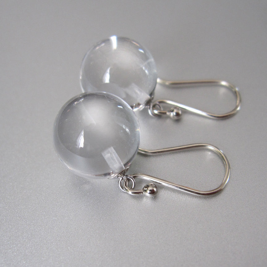 Clear quartz orbs pools of light solid 14k white gold earrings