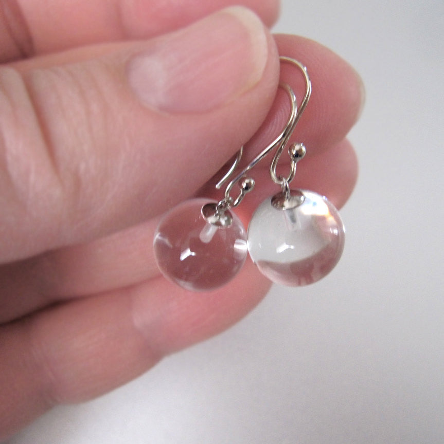 Clear quartz orbs pools of light solid 14k white gold earrings4