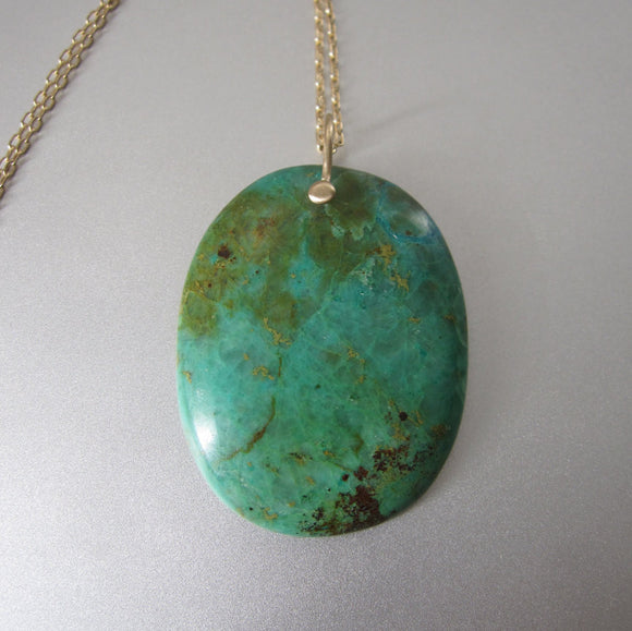Large Green Turquoise Drop Solid 14k Gold Necklace