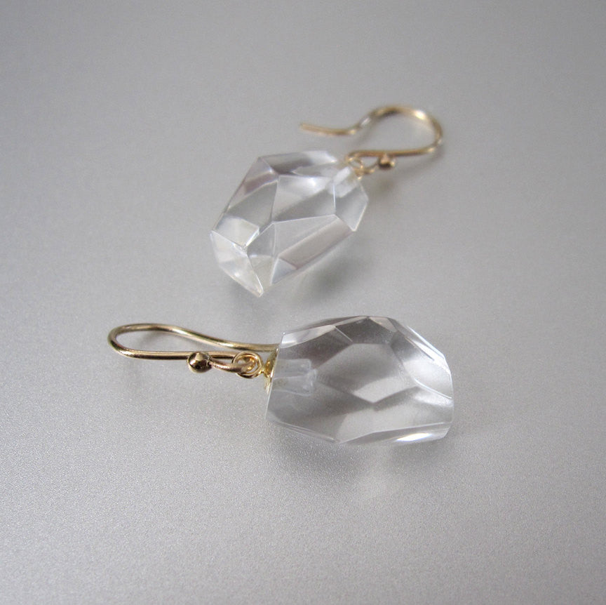 Faceted Quartz Nuggets Solid 14k Gold Earrings