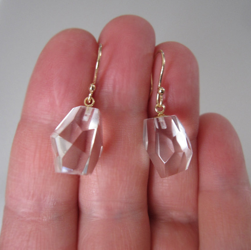 Faceted Quartz Nuggets Solid 14k Gold Earrings