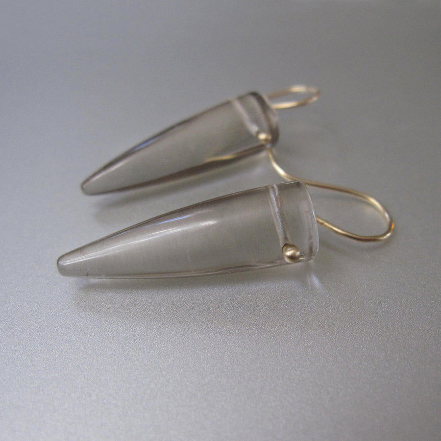 Smoky Quartz Pointed Drops Solid 14k Gold Earrings