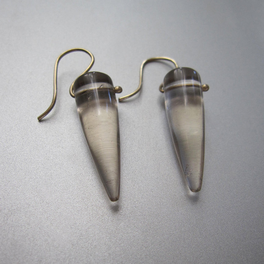 Smoky Quartz Pointed Drops Solid 14k Gold Earrings