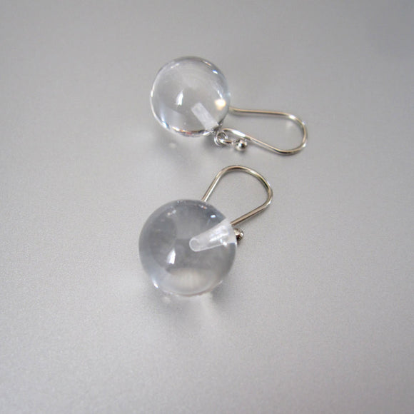 Clear quartz orbs pools of light solid 14k white gold earrings