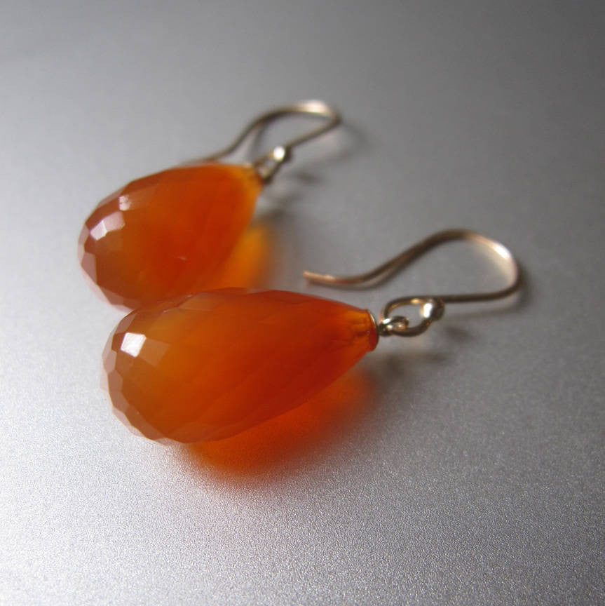 faceted orange carnelian drops solid 14k gold earrings