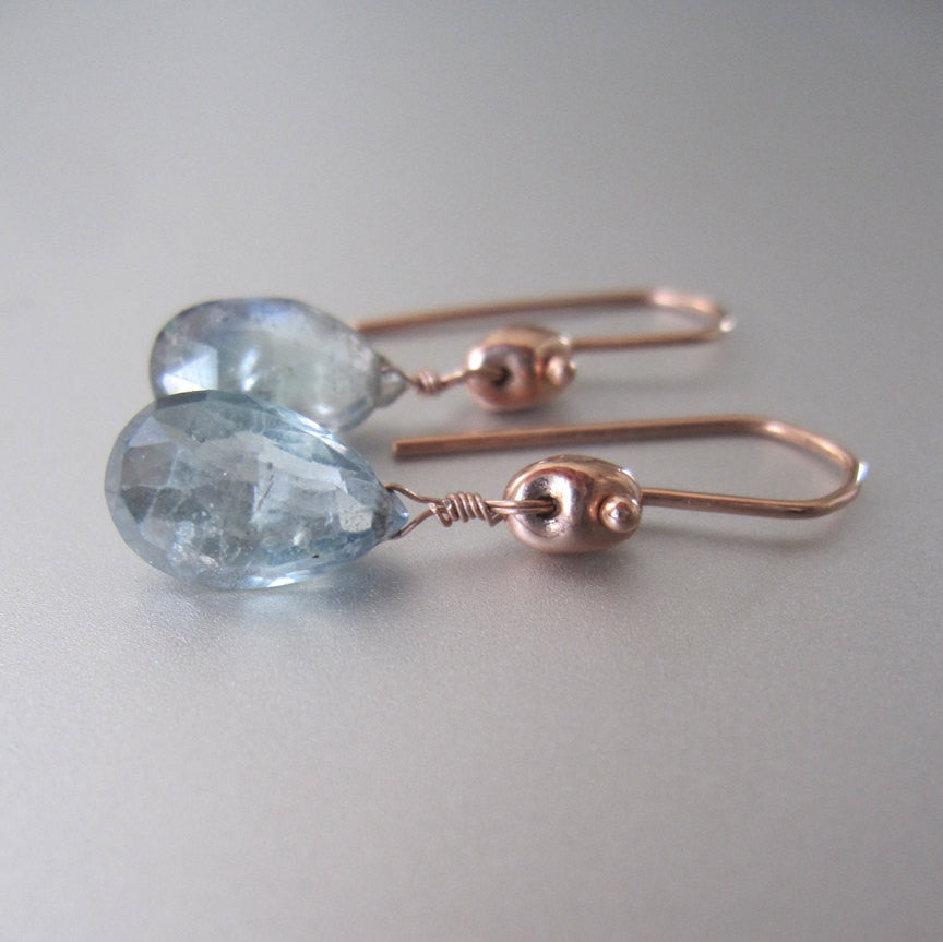 light blue green sapphire drops solid 14k rose gold earrings