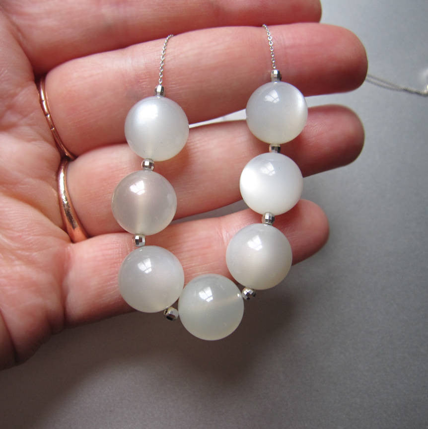 Moonstone Bubble Solid 14k White Gold Necklace