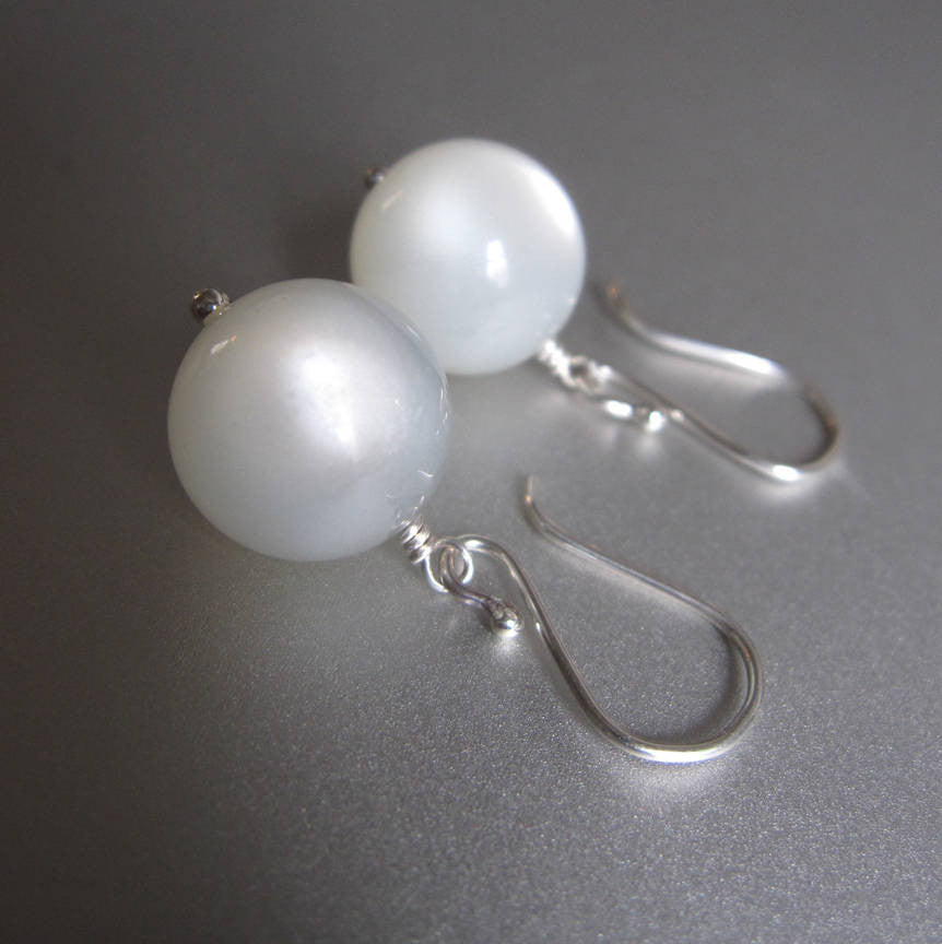 Gray Moonstone Marbles Solid 14k Gold Earrings