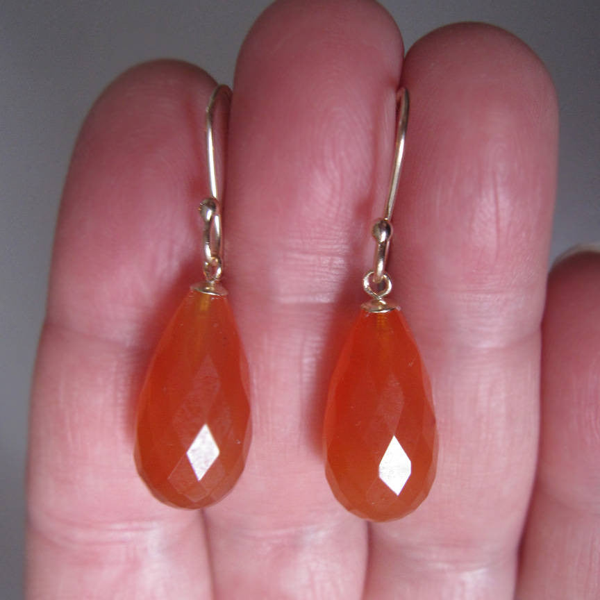 faceted orange carnelian drops solid 14k gold earrings5