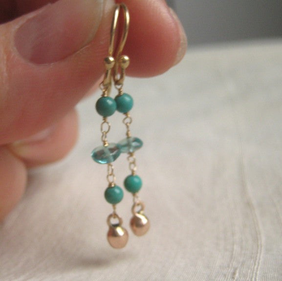 apatite and turquoise solid 14k rose gold earrings2