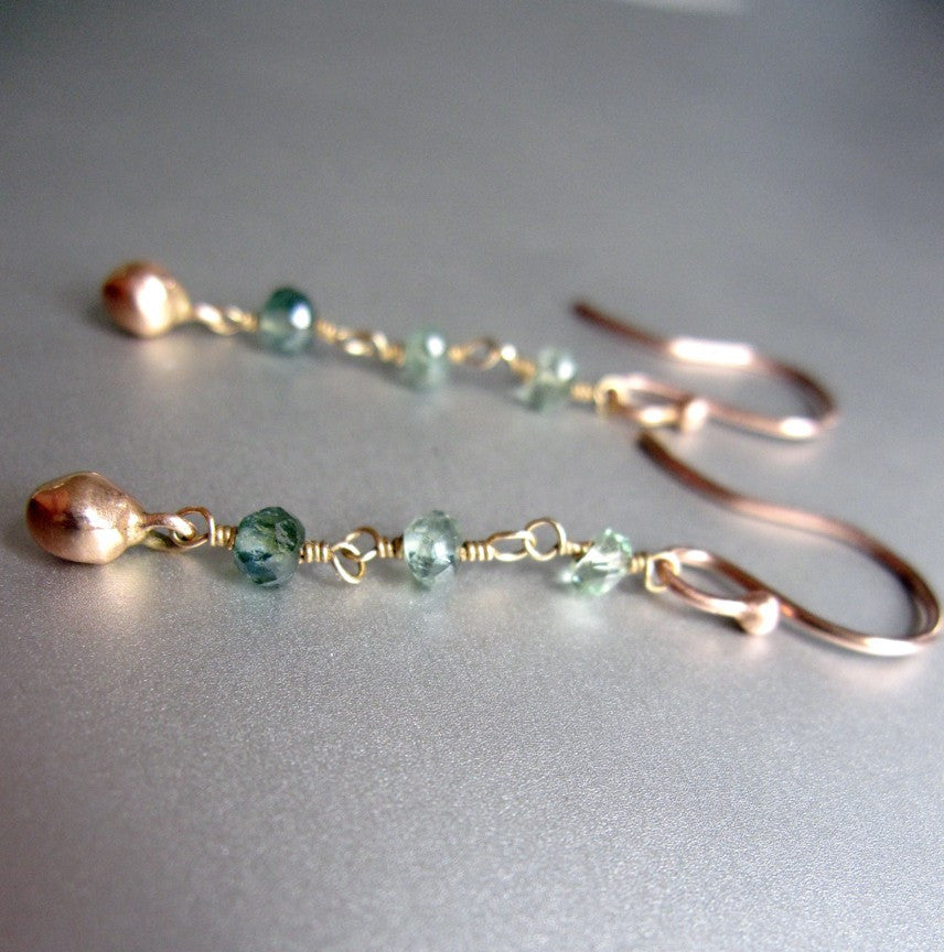 Green Tourmaline Solid 14k Rose Gold Dangle Earrings