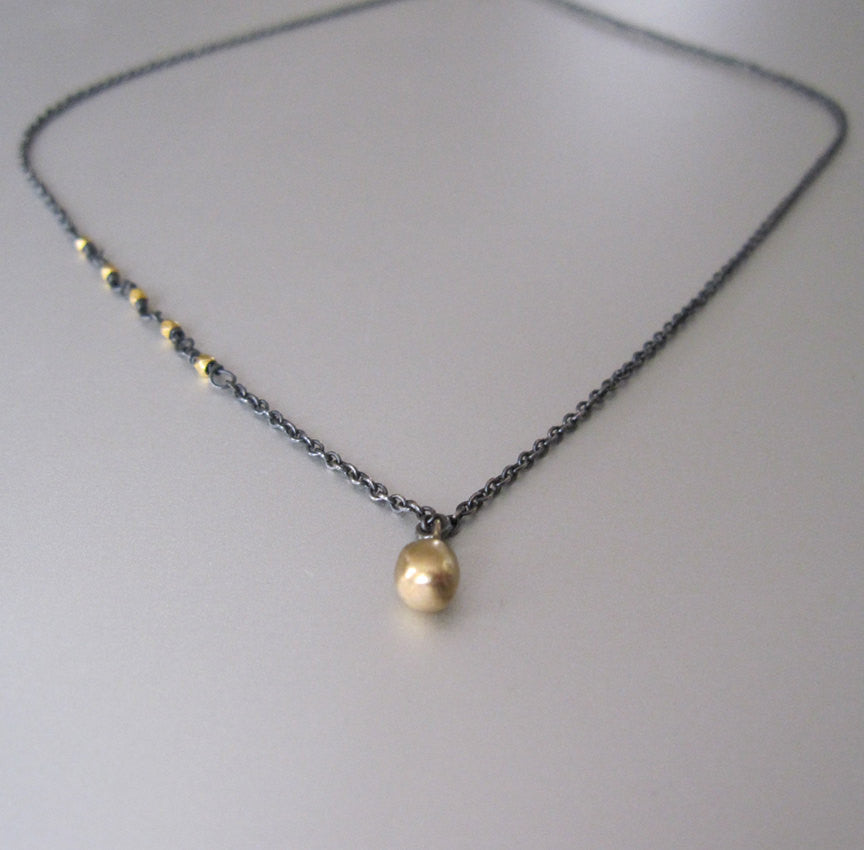 antiqued silver and 18k and 14k gold drop necklace