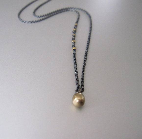 antiqued silver and 18k and 14k gold drop necklace