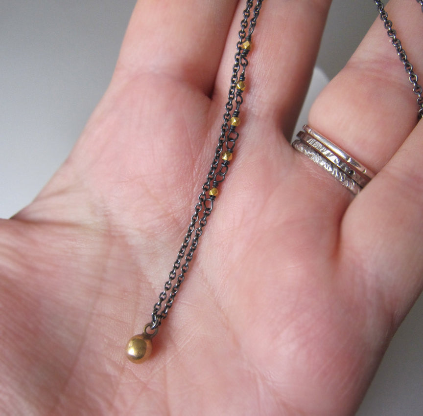 antiqued silver and 18k and 14k gold drop necklace4