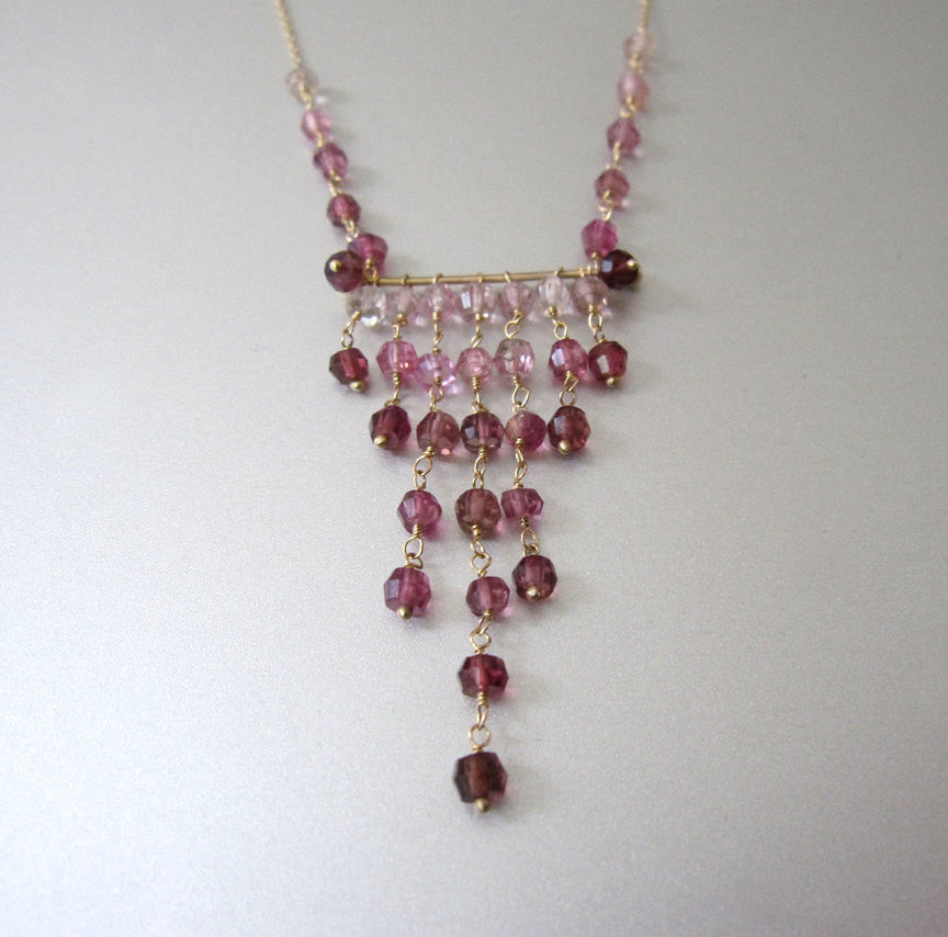 Pink Tourmaline Solid 14k Gold Chevron Necklace