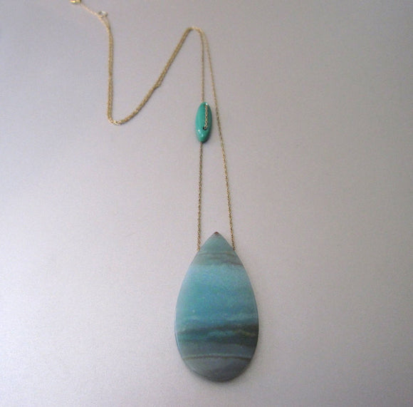 Amazonite and Turquoise Solid 14k Gold Drop Necklace