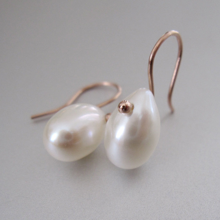 Pearl and Solid 14k Rose Gold Drop Earrings